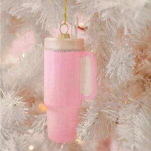 NWT! Bubblegum Pink Water coffee Stanley Type Tumbler Christmas Ornament